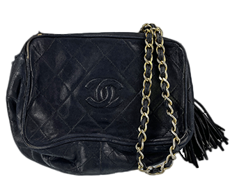 マトラッセ 22㎝ フリンジ ラムスキン ブラック ショルダーバッグ