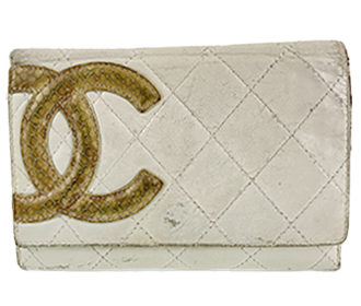 カンボンライン カーフスキン パイソンレザー ホワイト 二つ折り 財布