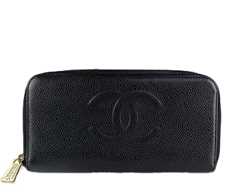 キャビアスキン CCロゴ ブラック ラウンドファスナー 長財布