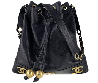 キャビアスキン トリプルココ ブラック チェーン 巾着 ショルダーバッグ