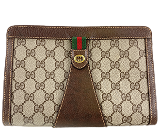 オールドグッチ シェリーライン PVC レザー ベージュ ブラウン セカンドバッグ