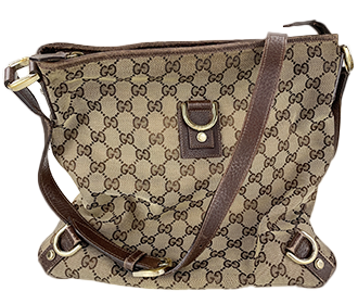 GGキャンバス キャンバス レザー ベージュ ブラウン ショルダーバッグ
