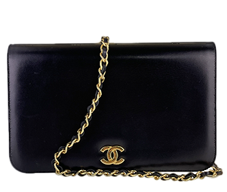 カーフスキン ブラック チェーン ショルダーバッグ