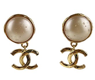ゴールドメッキ フェイクパール CCロゴ ゴールド ホワイト イヤリング
