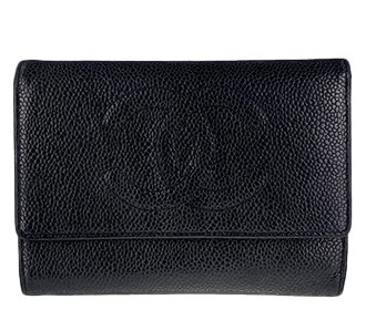 キャビアスキン CCロゴ ブラック 三つ折り 財布