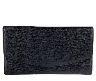 キャビアスキン CCロゴ ブラック 二つ折り 長財布