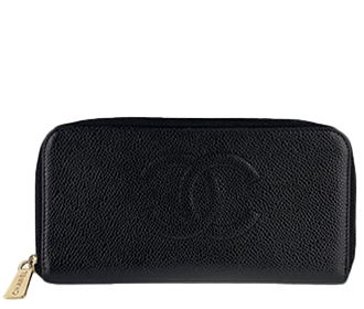 キャビアスキン CCロゴ ブラック ラウンドファスナー 長財布