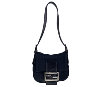 マンマバゲット ナイロン キャンバス レザー ブラック ショルダーバッグ