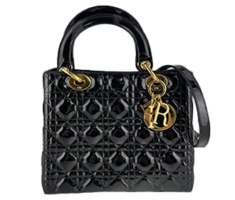 レディディオール カナージュ ミディアム パテント ブラック 2WAY ハンドバッグ