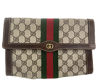 オールドグッチ シェリーライン PVC レザー ベージュ ブラウン セカンドバッグ