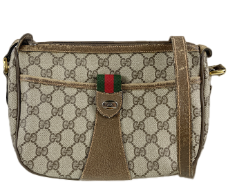 オールドグッチ シェリーライン PVC レザー ベージュ ブラウン ショルダーバッグ