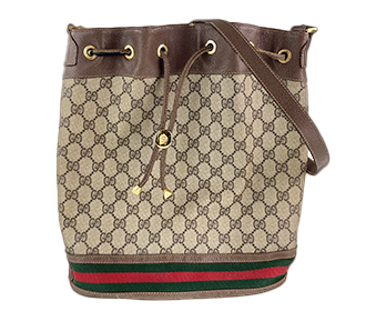 オールドグッチ シェリーライン PVC レザー ベージュ ブラウン 巾着型 ショルダーバッグ