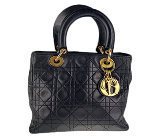 レディディオール カナージュ ミディアム ラムスキン ブラック ハンドバッグ