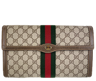 オールドグッチ シェリーライン PVC レザー ベージュ ブラウン セカンドバッグ