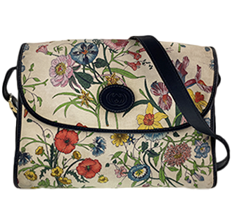 バンブー フローラ キャンバス レザー ベージュ ショルダーバッグ