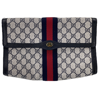 オールドグッチ シェリーライン PVC レザー グレー ネイビー セカンドバッグ