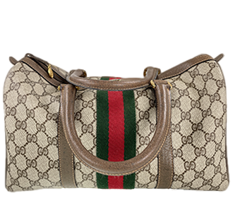 オールドグッチ シェリーライン PVC レザー ベージュ ブラウン ボストンバッグ