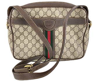 オールドグッチ シェリーライン PVC レザー ベージュ ブラウン ショルダーバッグ