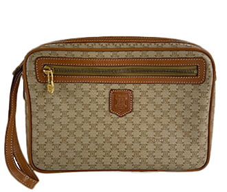 マカダム PVC レザー ベージュ ブラウン クラッチバッグ