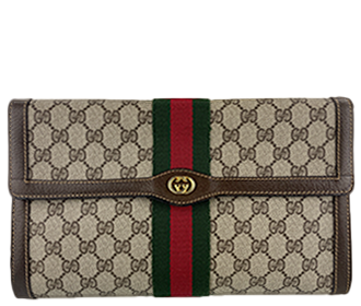 オールドグッチ シェリーライン PVC レザー ベージュ ブラウン セカンドバッグ