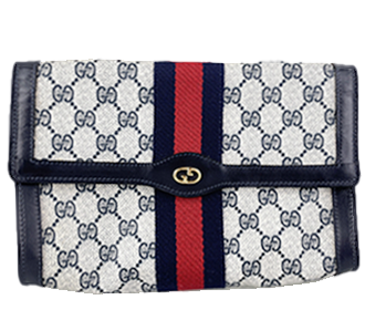 オールドグッチ シェリーライン PVC レザー グレー ネイビー セカンドバッグ